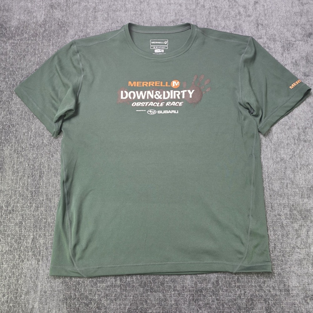 Merrell T Shirt Mens Medium Opti Wick Athletic Down N Dirty 2013 Race Subaru M